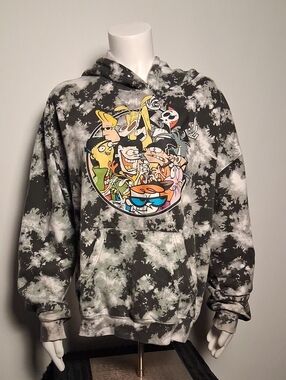 Cartoon Network Men's Crewneck Hoodie - Black & White Tie-Dye